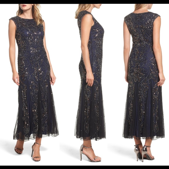 NWT Pisarro Nights Mermaid Gown in Mercury‎ Black-Blue [SZ 2 ] - Picture 1 of 11